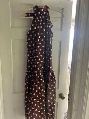 Maeve Brown and White Polka Dot Halter Dress